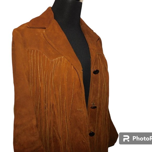 Suede Leather Fringe Vintage Coat 24" Fringe! Boho Hippie Rancher Western Jacket - Picture 6 of 15